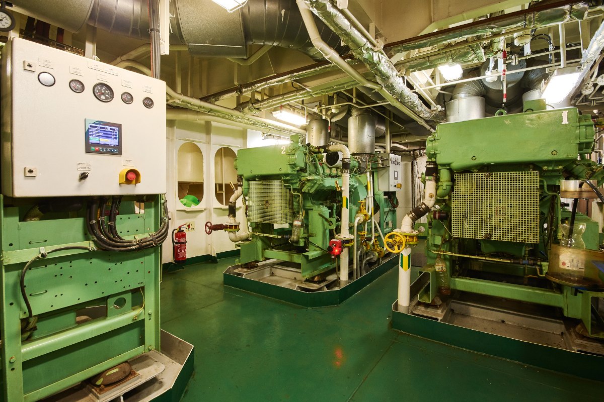 Engine room in industrial ship